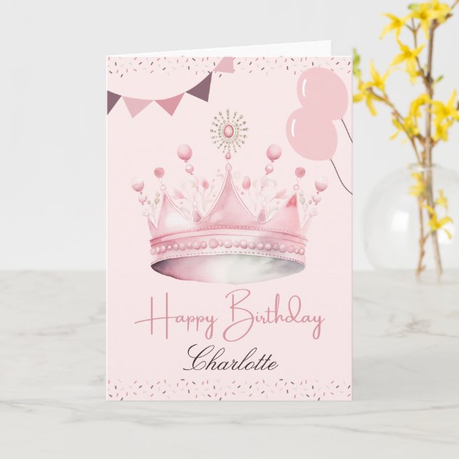 Carte Aquarelle Couronne rose Anniversaire (Fleur jaune)
