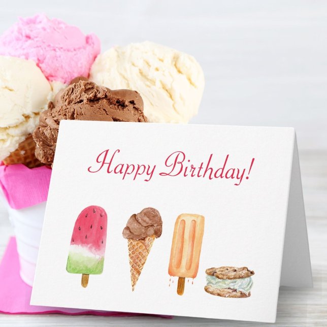 Carte Aquarelle Crème glacée & Popsicles Anniversaire (A sweet summer filled birthday card for anyone who loves ice cream and popsicles! )