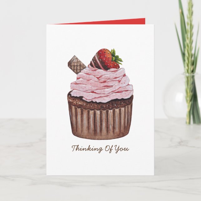 Carte aquarelle Cupcake aux fraises mignon (Devant)