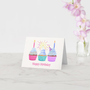 Carte Aquarelle cupcakes gâteau d'anniversaire