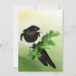 Carte Aquarelle Curieux Magpie Garden Oiseau Wildife Art