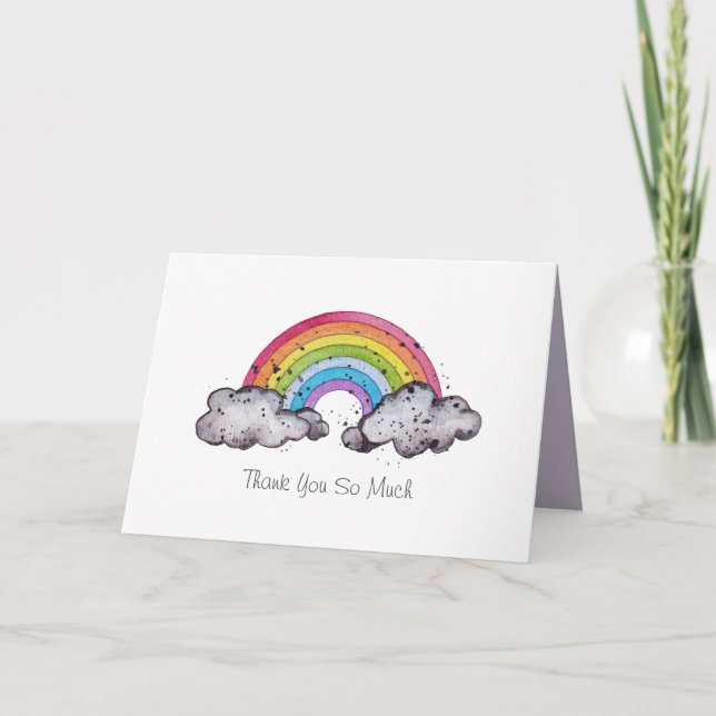 Carte Aquarelle Cute Arc-En-Ciel Et Nuages (Devant)