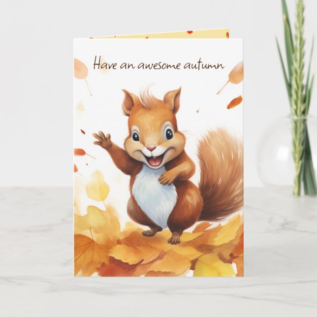 Carte Aquarelle Cute Écureuil d'automne (Devant)