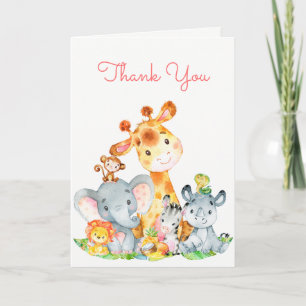Carte Aquarelle Cute Safari Jungle Animaux Merci