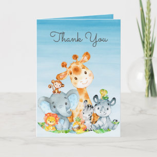 Carte Aquarelle Cute Safari Jungle Animaux Merci