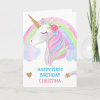 Aquarelle Cute Unicorn Personnalisée Fille Anniver