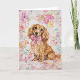 Carte Aquarelle Dachshund à longs poils Fleurs pastel