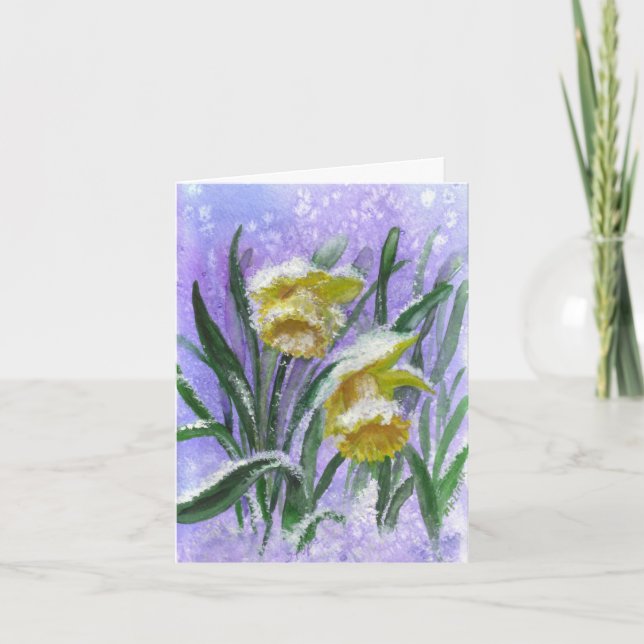 Carte Aquarelle Daffodiques en Neige avec blanc à l'inté (Devant)