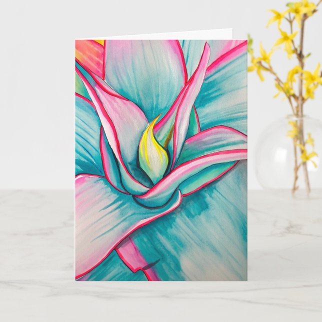 Carte Aquarelle d'agave succulent art (Fleur jaune)