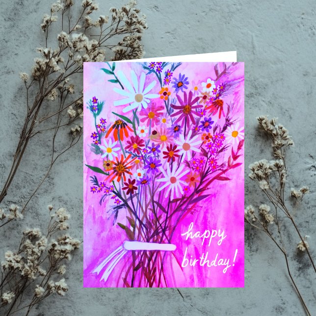 Carte Aquarelle Daisy Bouquet Personnalisé JEUX ANNIVERS (Watercolor Handpainted Daisy Bouquet Customize it! HAPPY BIRTHDAY Card
)