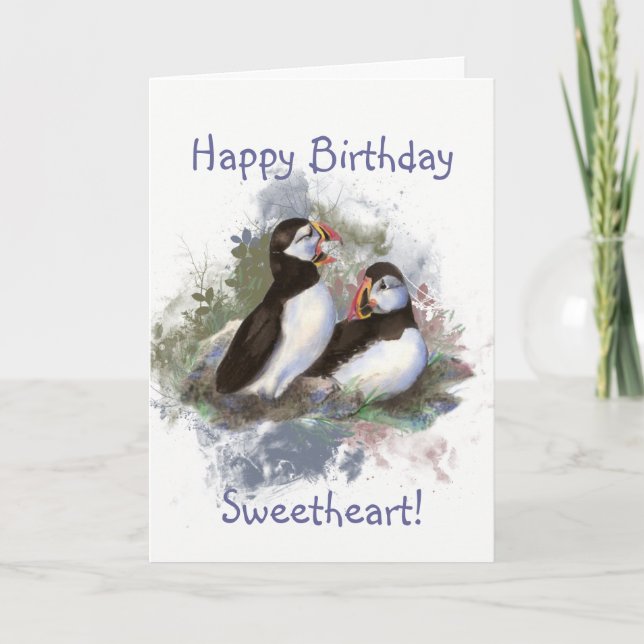 Carte Aquarelle d'anniversaire de Sweethetheday Puffin C (Devant)