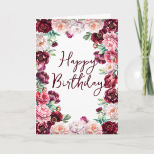 Carte Aquarelle d'anniversaire Peony Floral