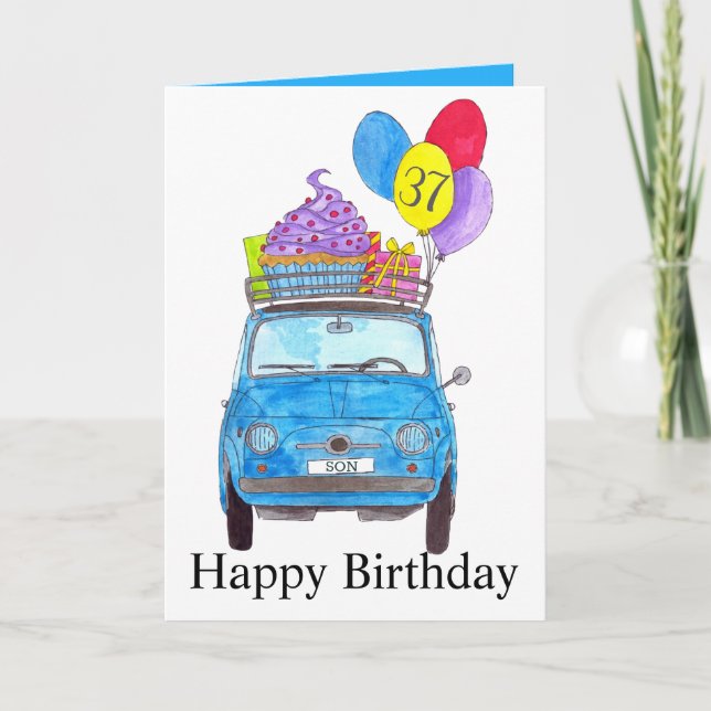 Carte Aquarelle d'anniversaire personnalisable Retro 500 (Devant)