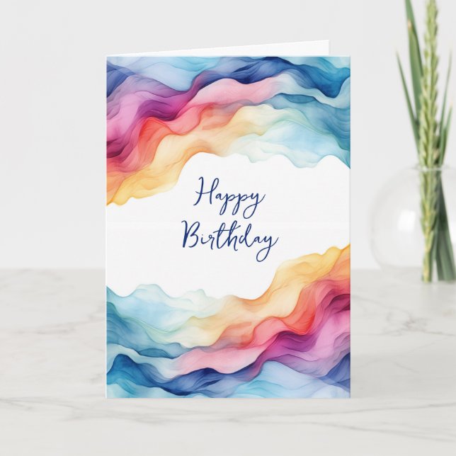 Carte Aquarelle d'anniversaire Rainbow Waves (Devant)