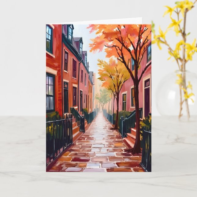 Carte Aquarelle d'automne à Boston Beacon Hill Massachus (Fleur jaune)