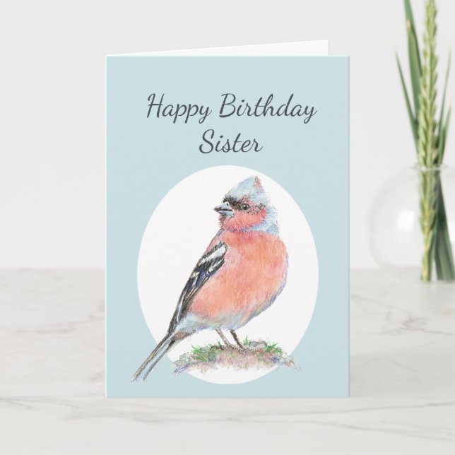Carte Aquarelle de Chaffinch mignonne Soeur d'anniversai (Devant)