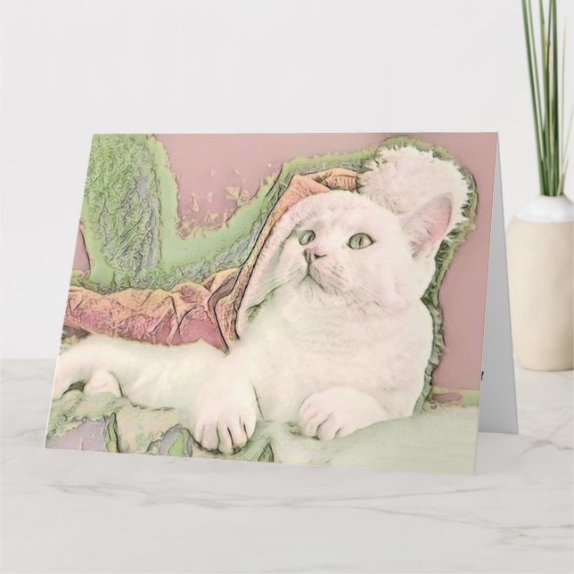 Carte Aquarelle de chat de Noël vintage (Devant)