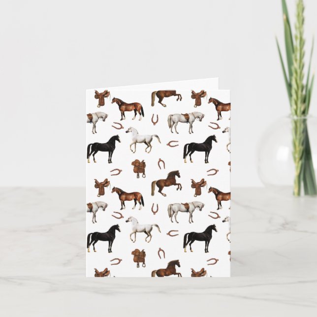 Carte Aquarelle de chevaux Fer à cheval Selles de cheval (Devant)