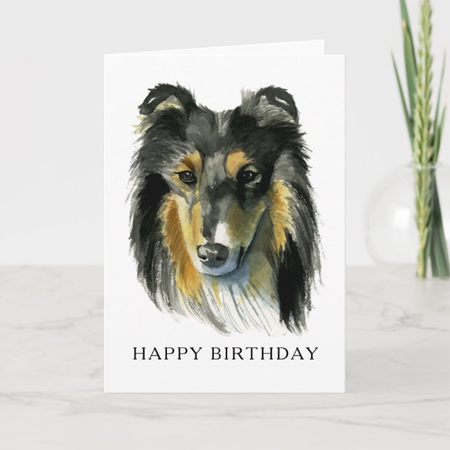 Carte Aquarelle de chien Collie Joyeux anniversaire (Devant)