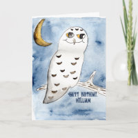 Aquarelle de Chouette Neige Personnalisée Annivers