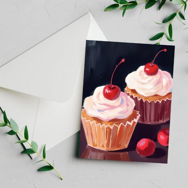 Carte aquarelle de cupcakes aux cerises pour céléb (Créateur téléchargé)