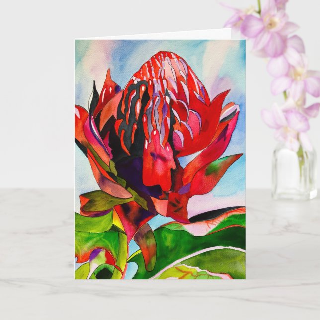 Carte Aquarelle de fleurs indigènes de Waratah (Orchidée)
