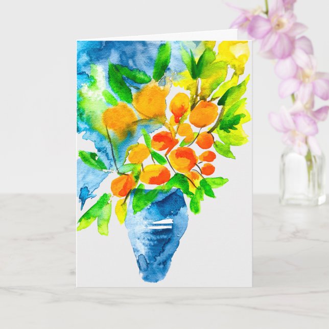 Carte Aquarelle de fruits d'art kumquat orange (Orchidée)
