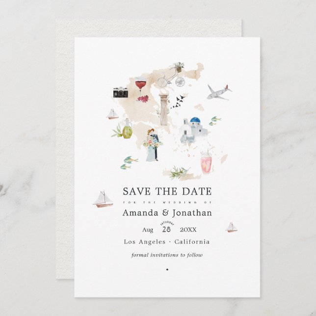 Carte aquarelle de Grèce mariage photo de destinat (Devant / Derrière)