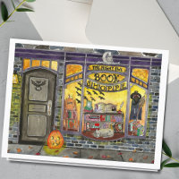 Carte aquarelle de la boutique de chats et de livr