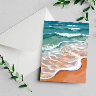Carte aquarelle de la plage aux vagues bleu aqua d