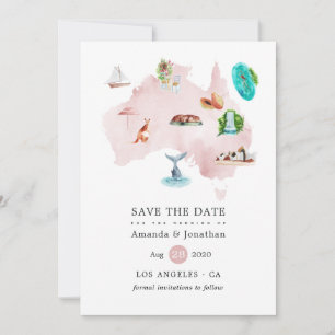 Carte aquarelle de l'Australie Destination Wedding