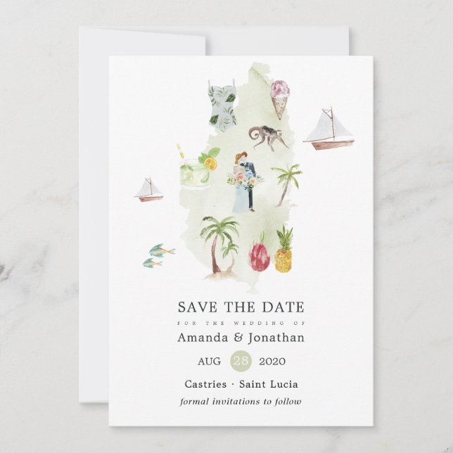 Carte aquarelle de mariage de destination à Sainte (Devant)
