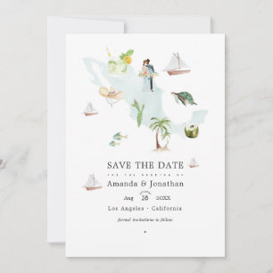 Carte aquarelle de mariage de destination au Mexiq