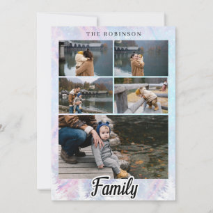 Carte Aquarelle de Noël Bleu rose Famille Arbres à neige