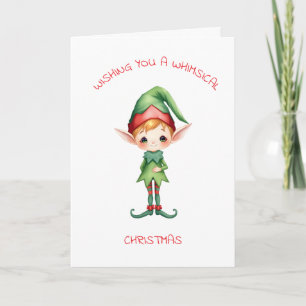 Carte Aquarelle de Noël doux petit Whimsical Elf de Noël