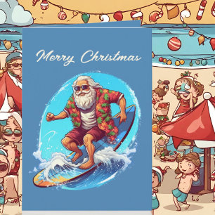 Carte Aquarelle de Noël festive Père Noël beach