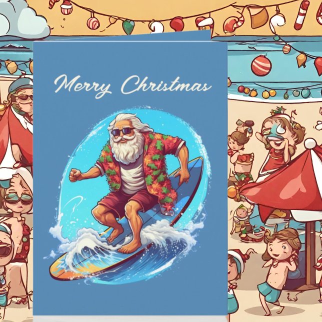 Carte Aquarelle de Noël festive Père Noël beach (Créateur téléchargé)