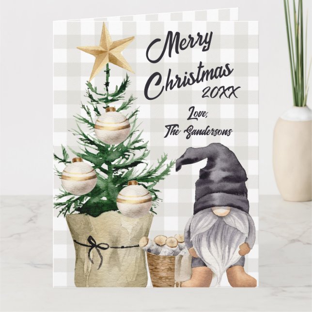 Carte Aquarelle de Noël Joyeuse personnalisée Gnome Plai (Devant)