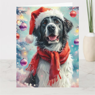 Carte Aquarelle de Noël rêvée de Chien noir et blanc