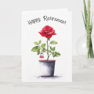 Carte Aquarelle de retraite Rose rouge Bush
