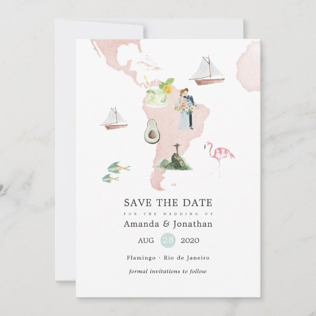 Carte aquarelle de Rio pour mariage de destination (Devant)