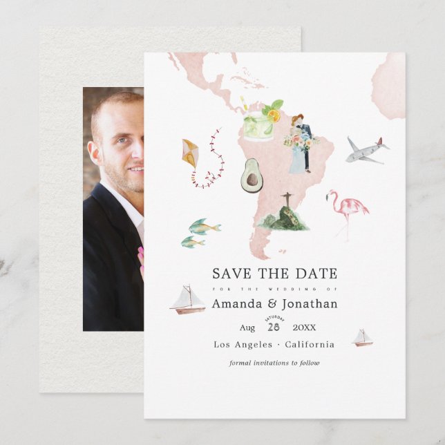 Carte aquarelle de Rio pour mariage de destination (Devant / Derrière)