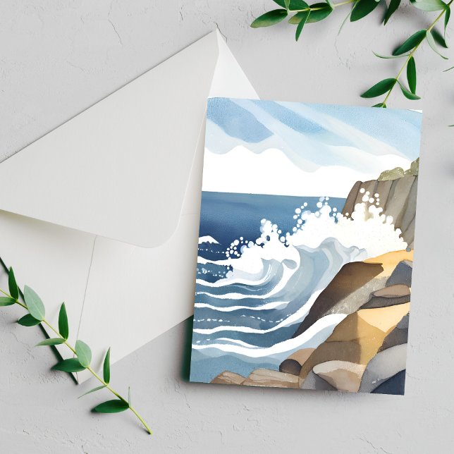 Carte aquarelle de rivage côtier rocheux aux vague (Créateur téléchargé)