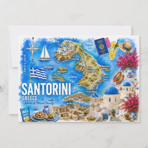 Carte aquarelle de Santorin Grèce Oia Monument