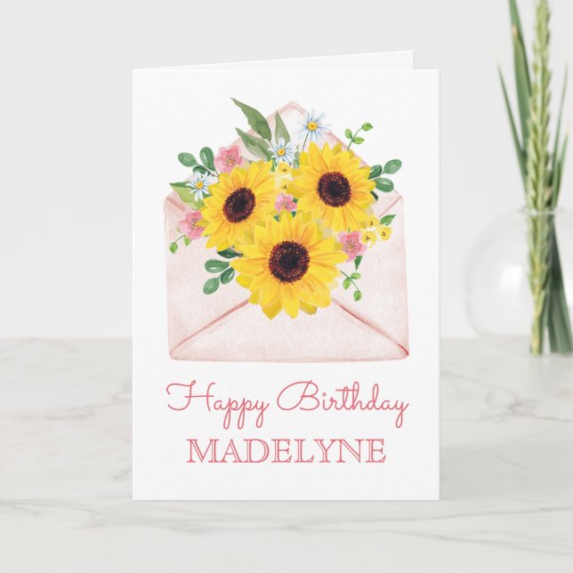 Carte Aquarelle de tournesol Botanique Joyeux anniversai (Devant)
