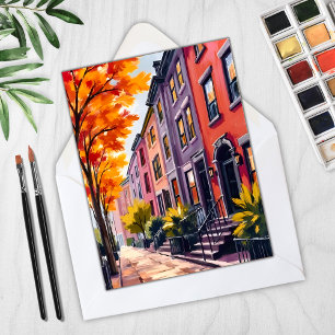 Carte aquarelle des Brownstones de Boston Massachu