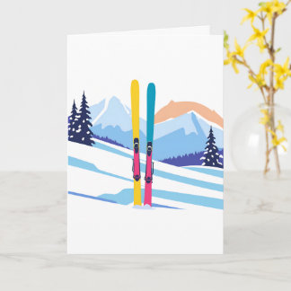 Carte Aquarelle d'hiver de montagne de ski