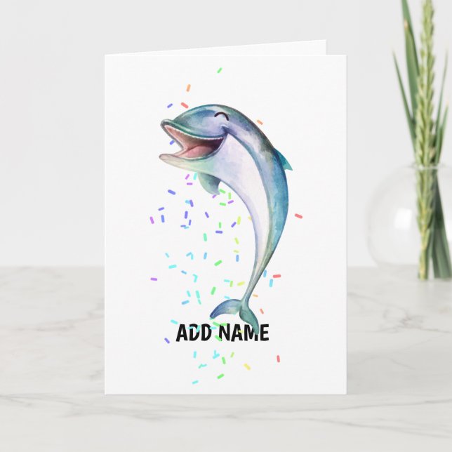 Carte Aquarelle DOLPHIN Mignonne Rire Ajouter un nom (Devant)