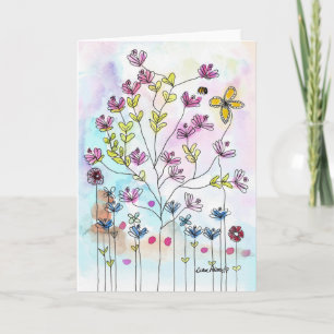 Carte Aquarelle Doodle Flowers, Art populaire Imprimer