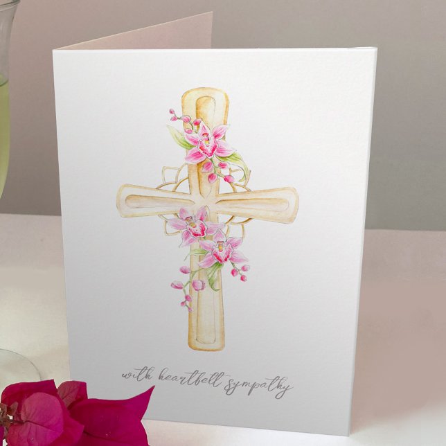 Carte Aquarelle d'orchidée rose fleurs croisées condoléa (Créateur téléchargé)